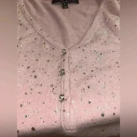 Como Black Women's 1X Pink Silver Speckled Puff Sleeve V-Neck Top - Picture 5 of 8